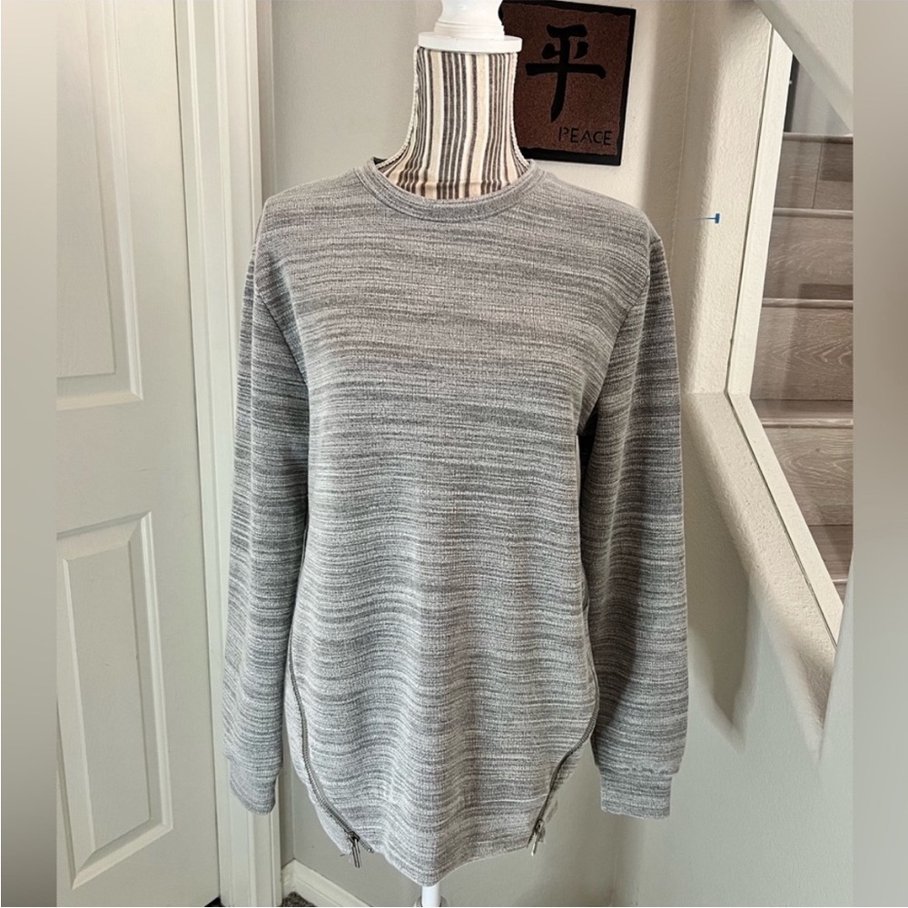 Maniere De Voir Heather Gray Crewneck Sweater with Side Zips Unisex